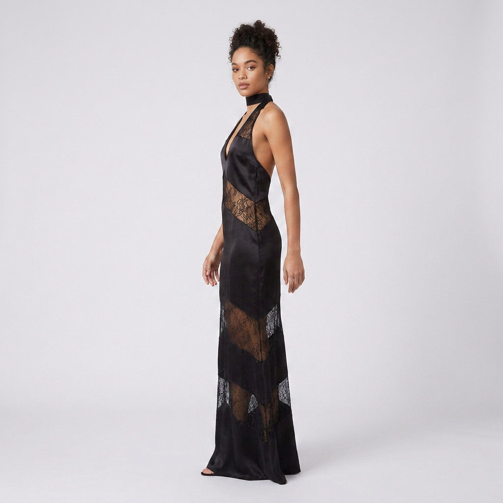 Ariana Elegant Lace Halterneck Maxi Evening Dress