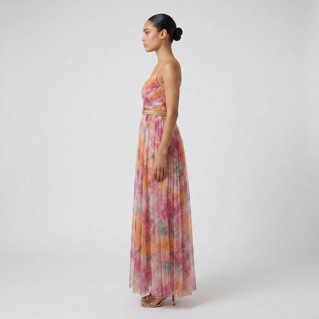 Women's Elegant Solid Maxi Wedding Guest Dress with Plunging V-Neck