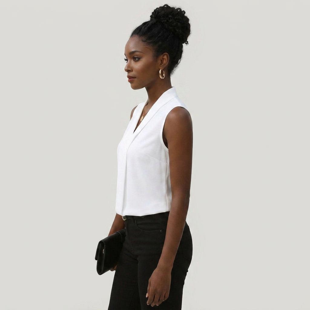 Sleeveless Pleated V-Neck Blouse