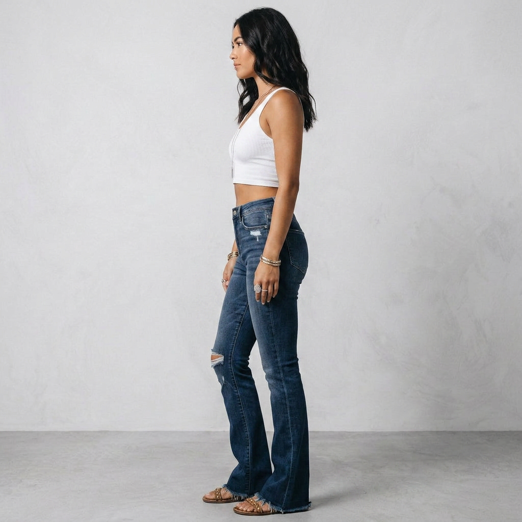 High-Waist Ripped Flare-Leg Denim Jeans