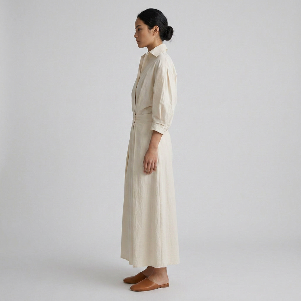 Elegant Long Sleeve Button-Front Maxi Dress