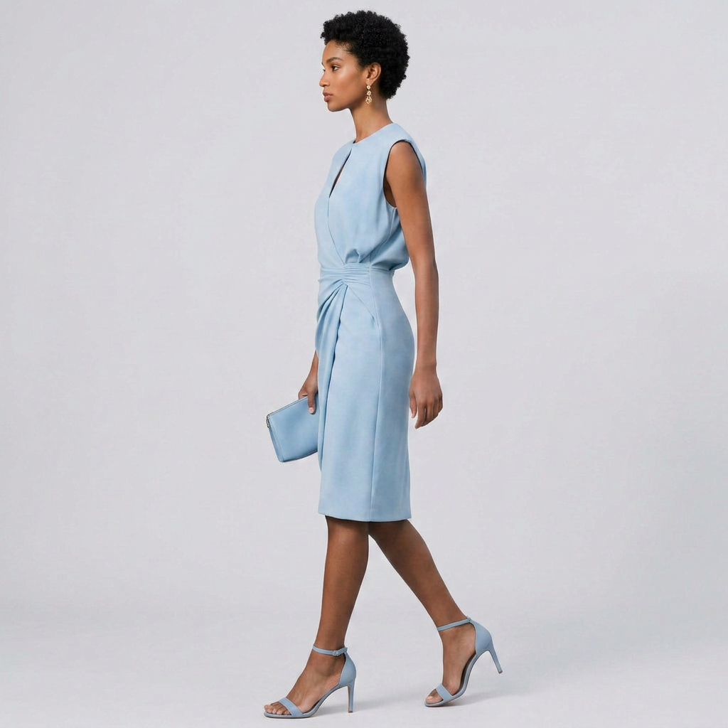 Leeveless Tailored Midi Cocktail Dress with Sleek Silhouette