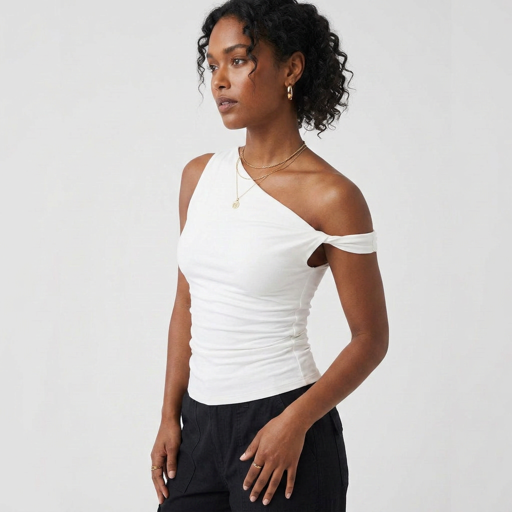 One-Shoulder Asymmetrical Ruched Slim-Fit Tank Top