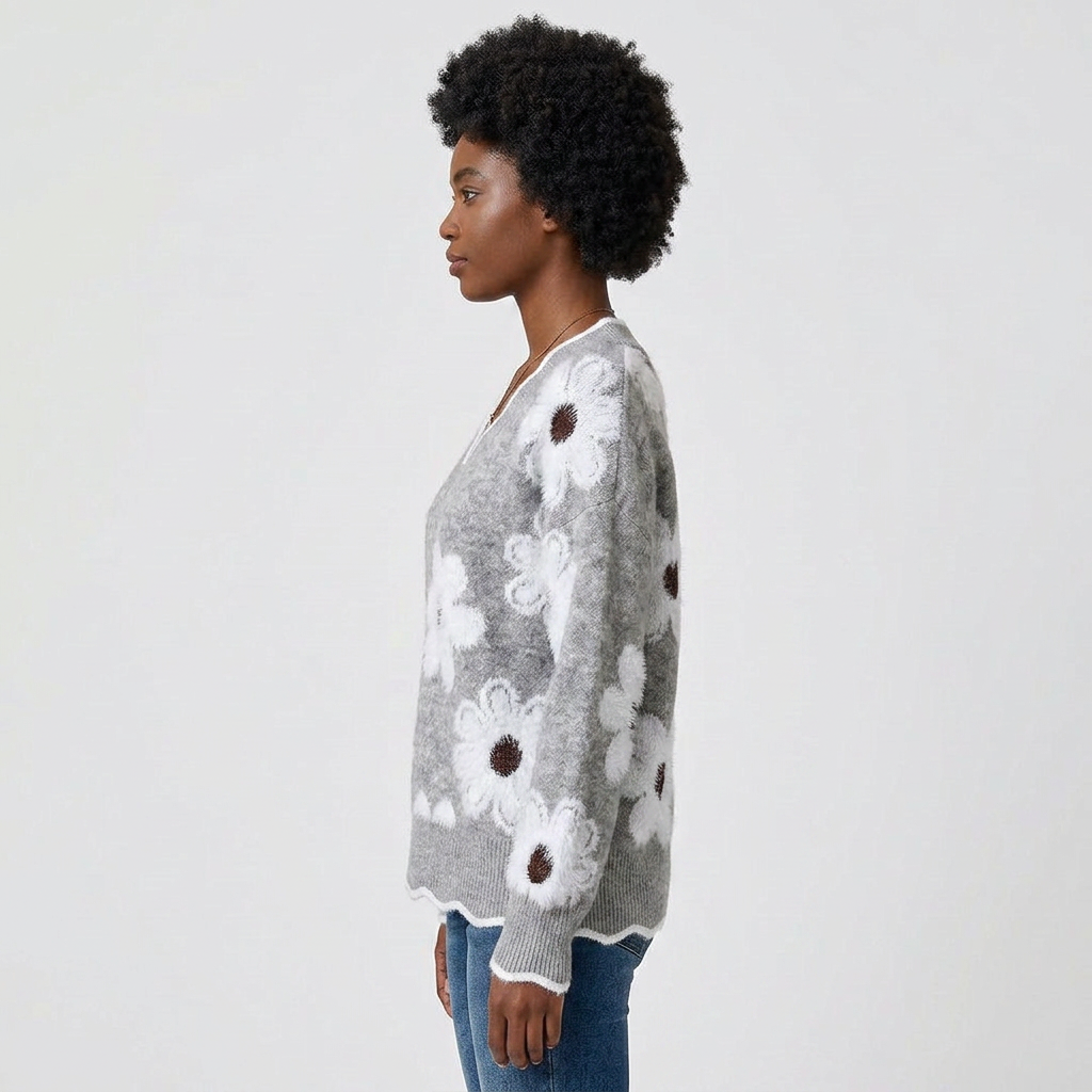 Floral Pattern Soft Knit Sweater