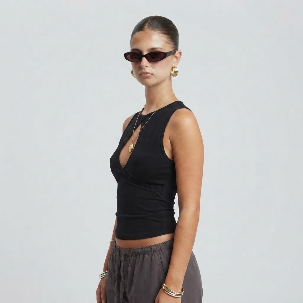 Short Sleeve Ribbed Top with Crewneck and Slim Fit