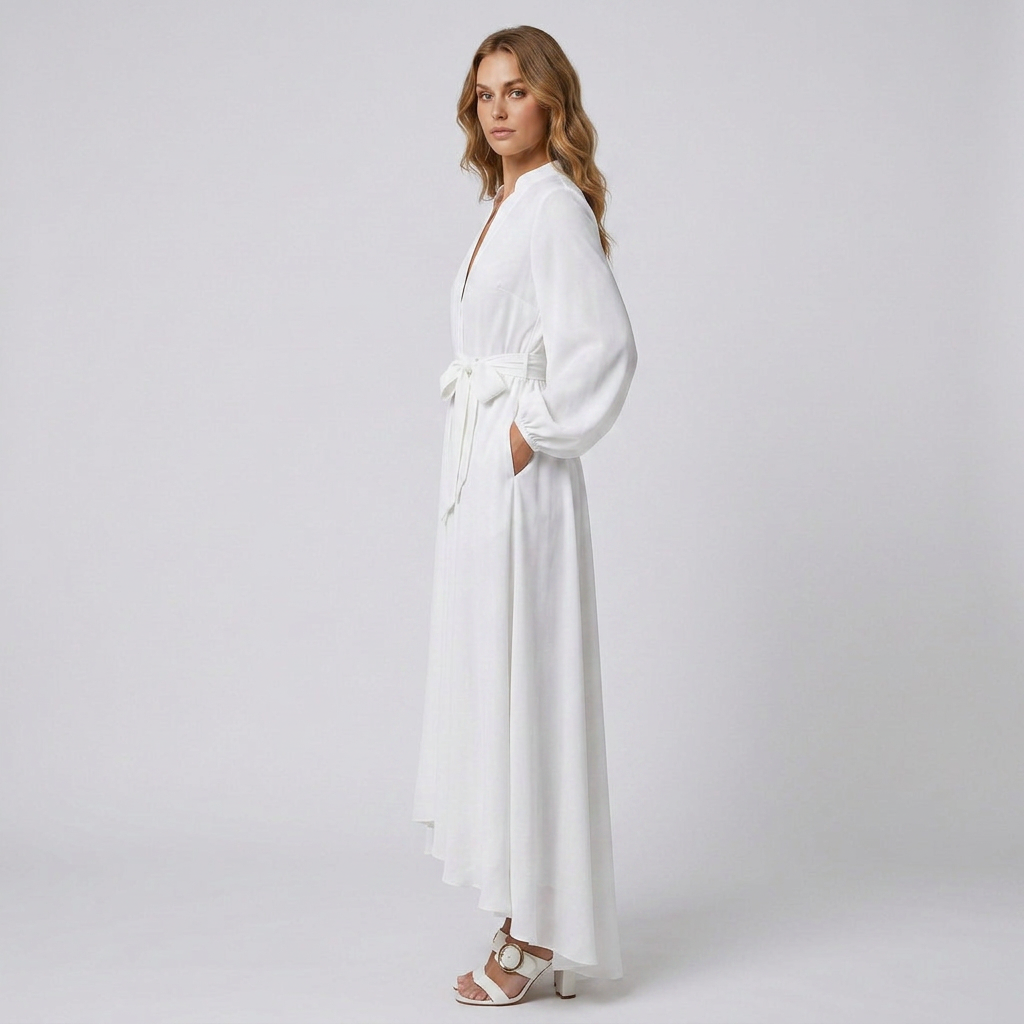 Elegant Pleated Maxi Dress with A-Line Silhouette and Flowing Skirt