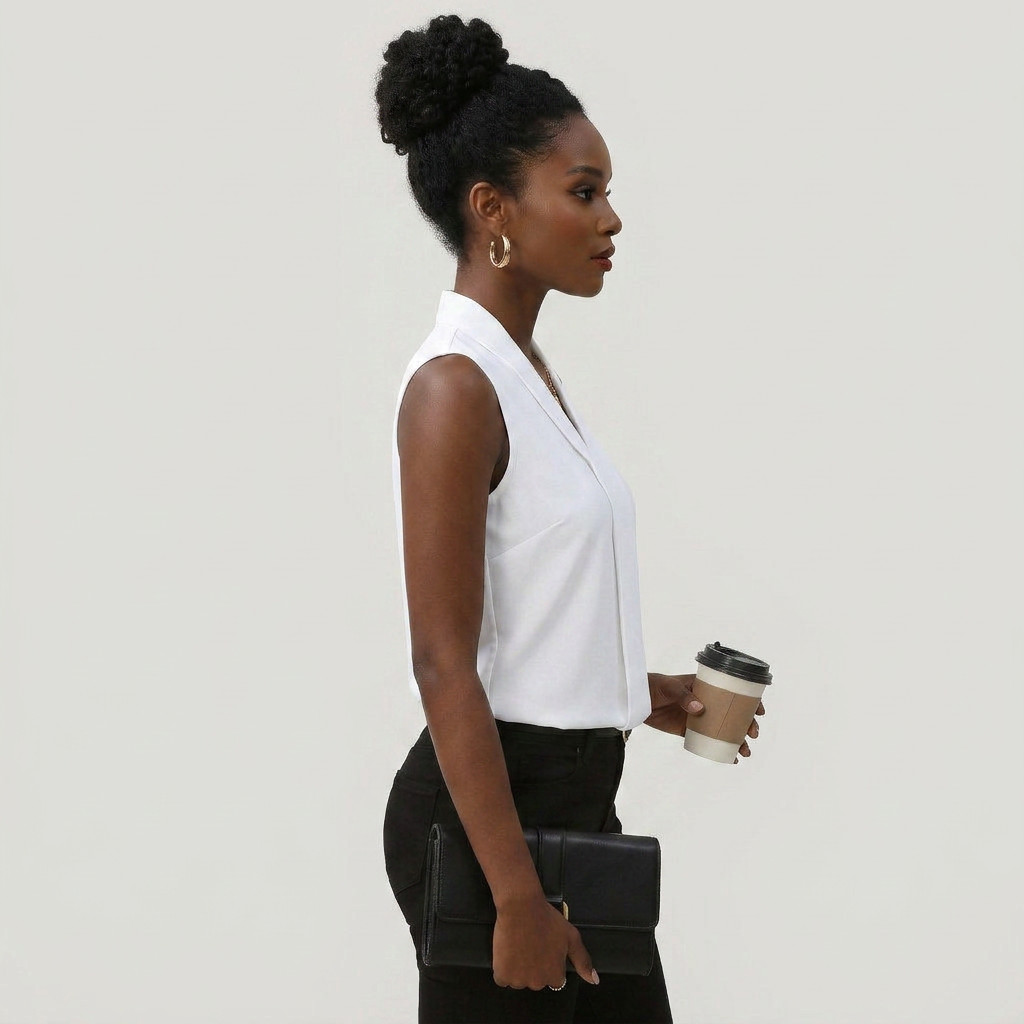 Sleeveless Pleated V-Neck Blouse