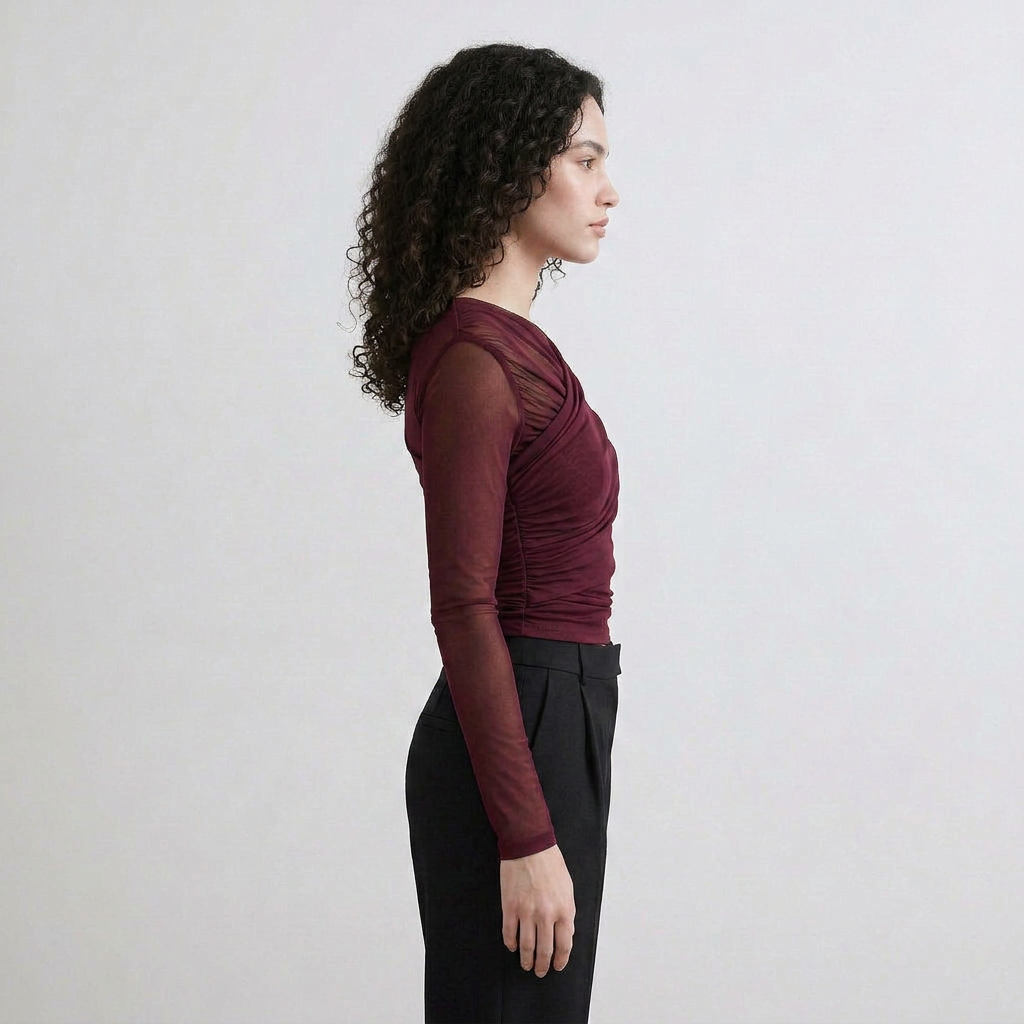 Sheer Mesh Ruched Crop Top