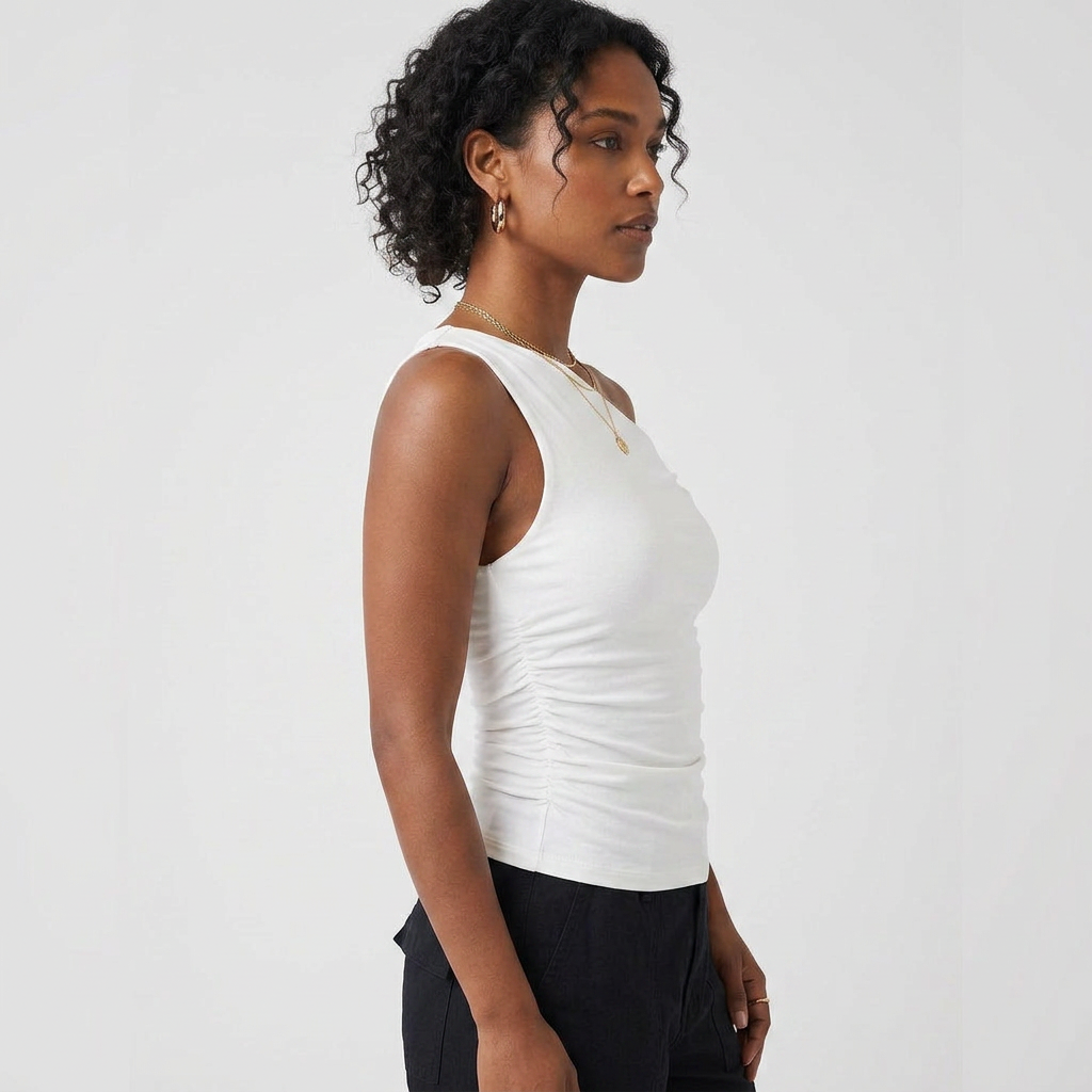 One-Shoulder Asymmetrical Ruched Slim-Fit Tank Top