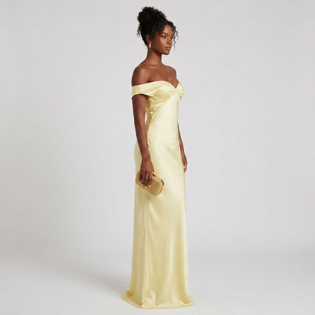Elegant Off-Shoulder Yellow Maxi Dress