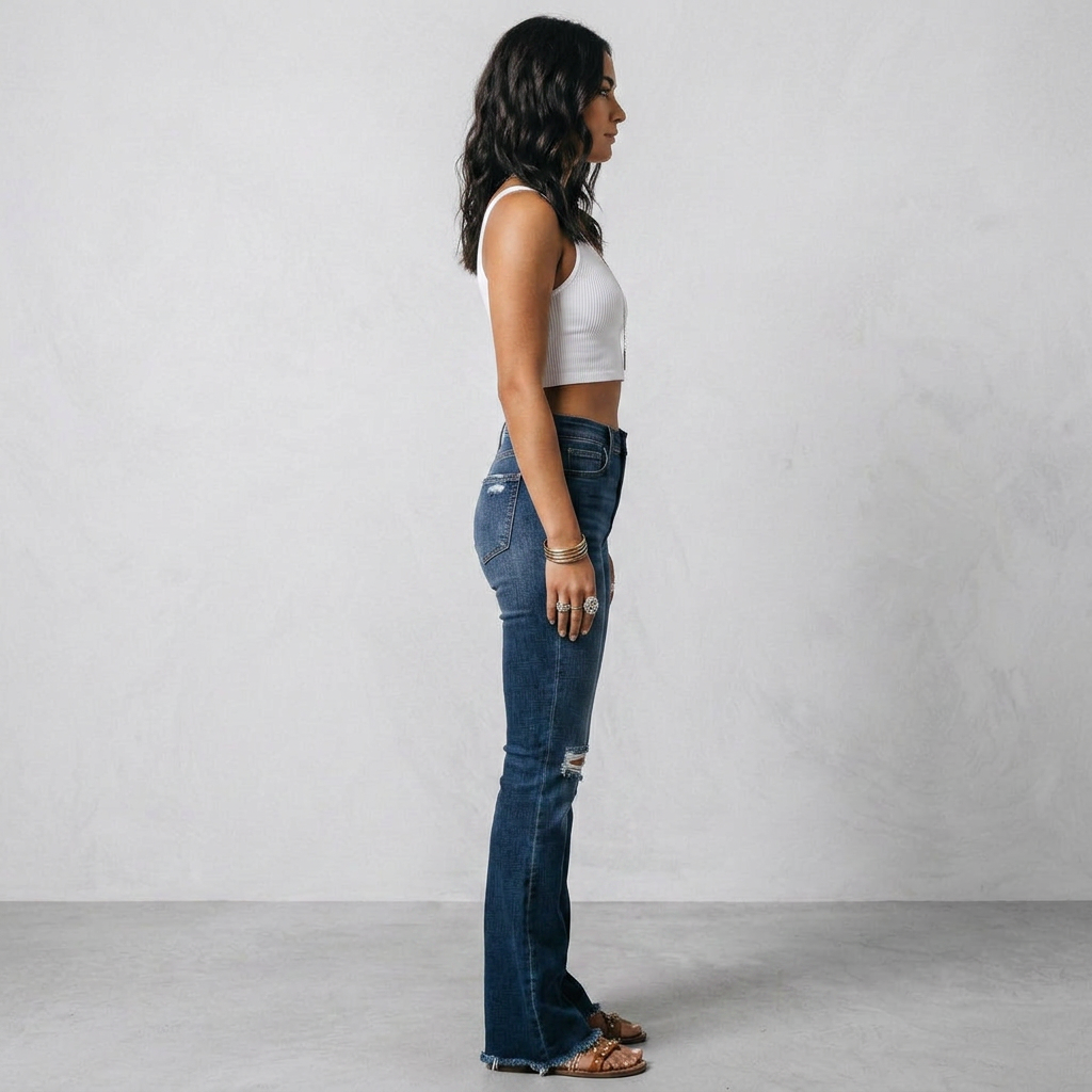 High-Waist Ripped Flare-Leg Denim Jeans