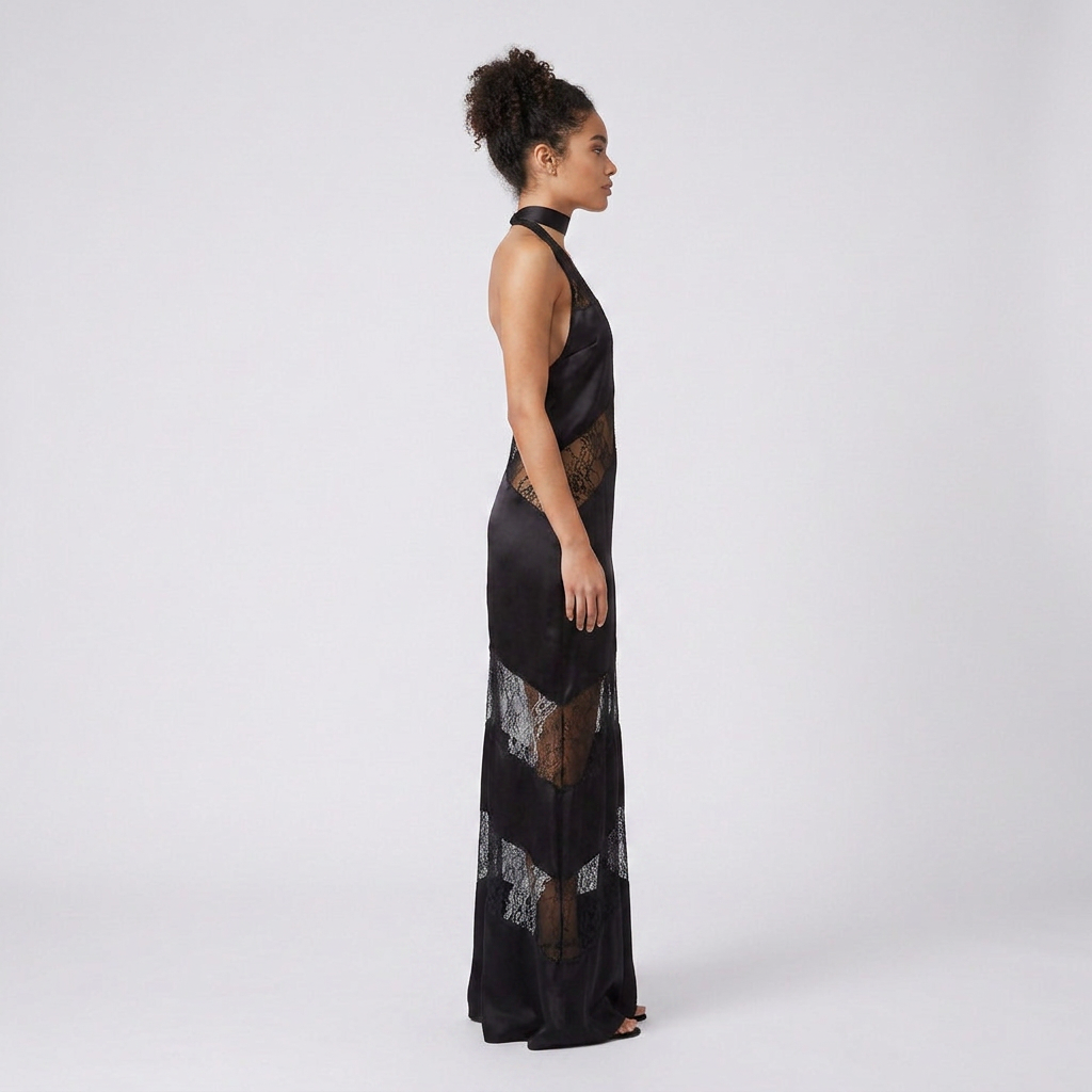 Ariana Elegant Lace Halterneck Maxi Evening Dress