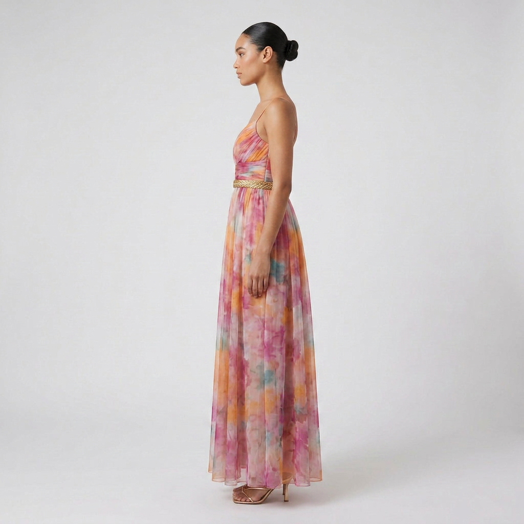 Women's Elegant Solid Maxi Wedding Guest Dress with Plunging V-Neck