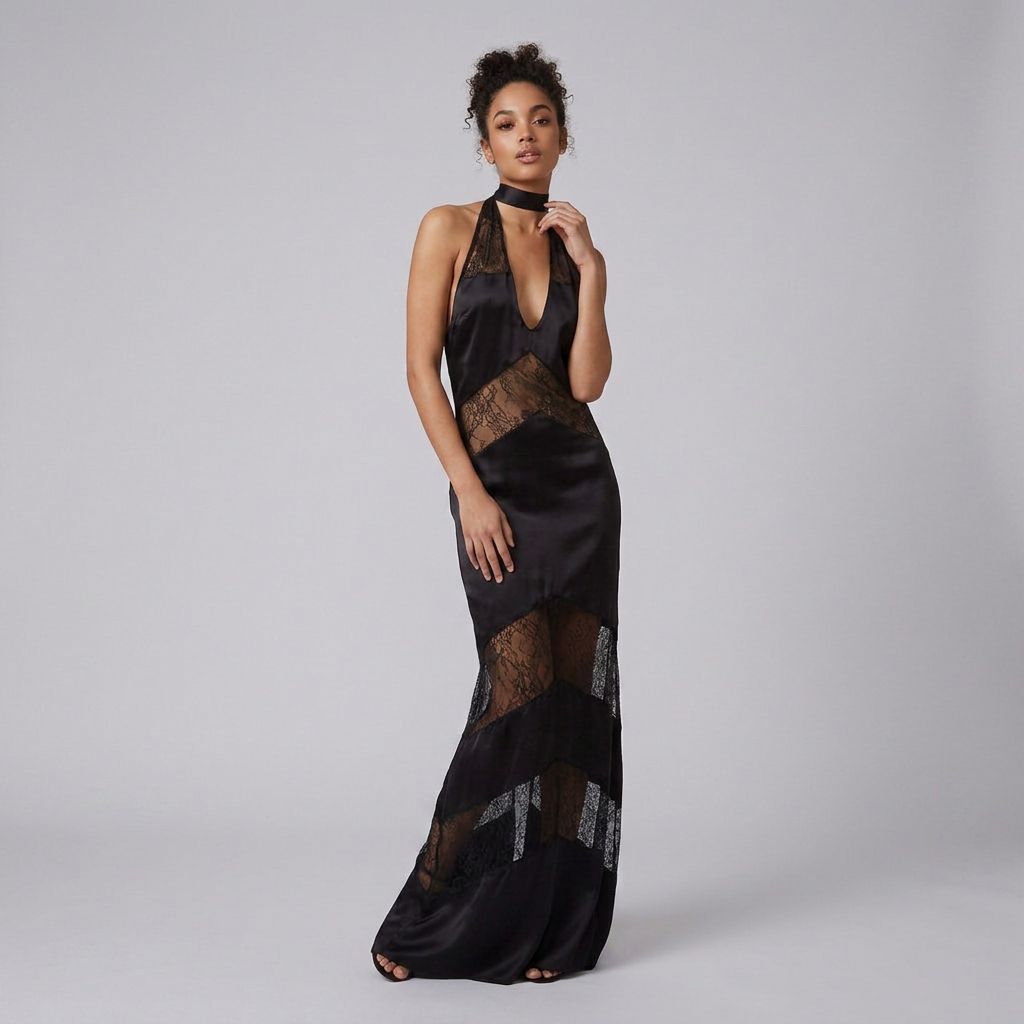 Ariana Elegant Lace Halterneck Maxi Evening Dress