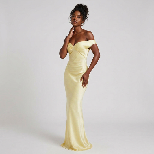 Elegant Off-Shoulder Yellow Maxi Dress