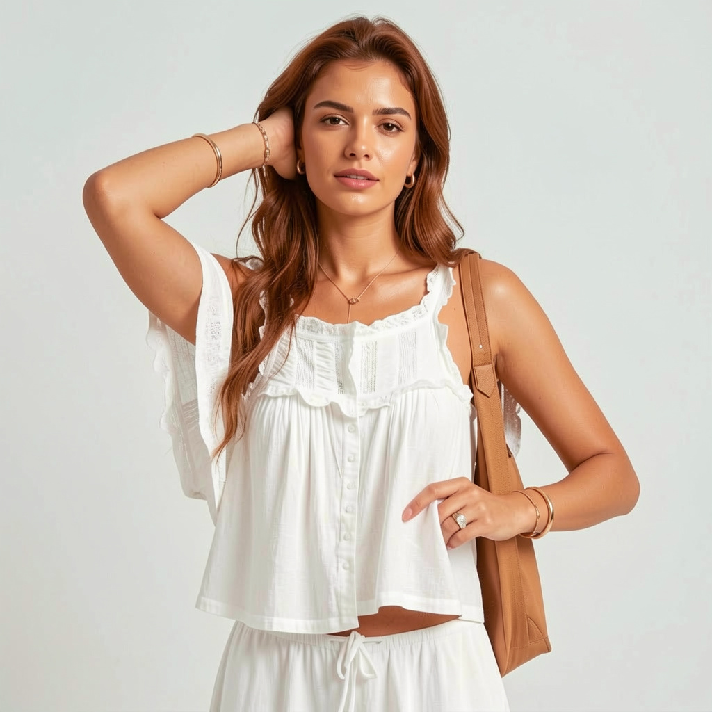 Boho Lace Ruffle Trim Crop Tank Top