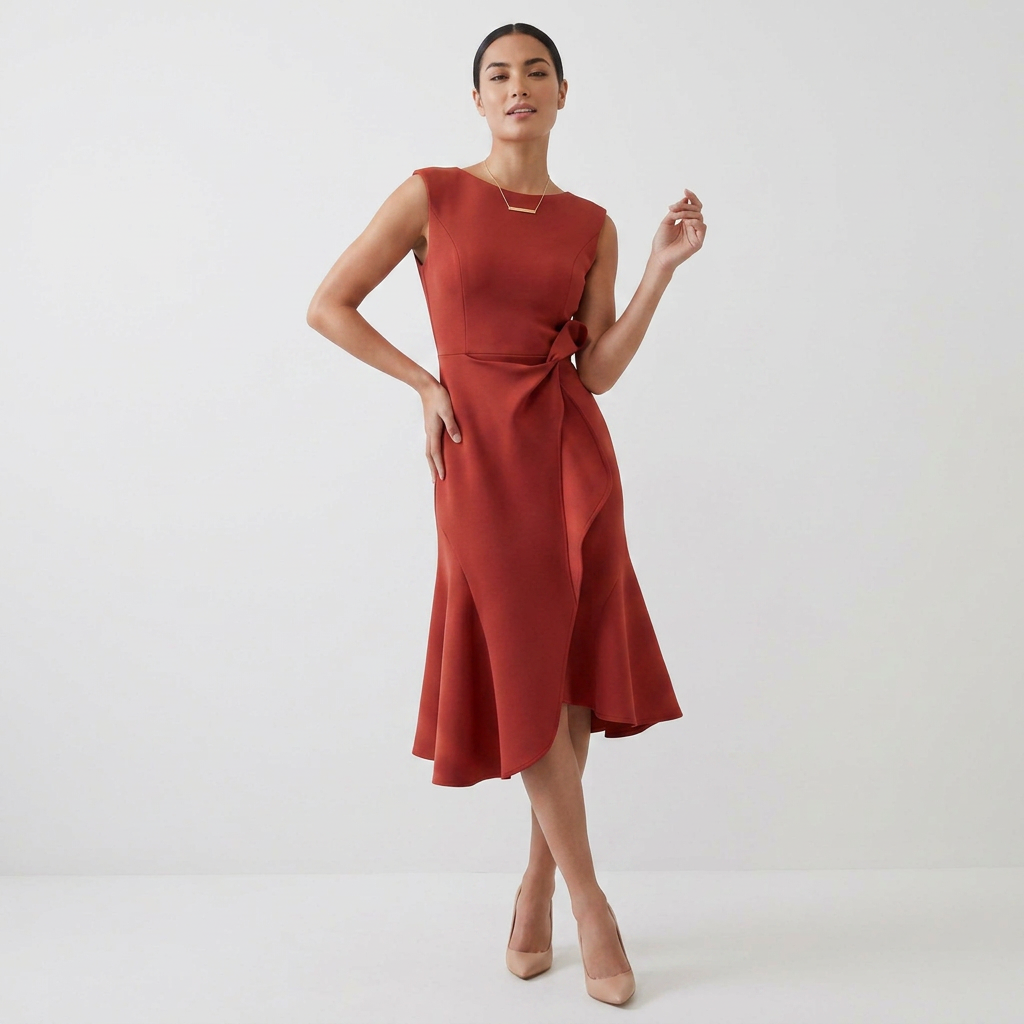 Elegant Asymmetric Draped Sleeveless Midi Dress