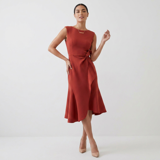 Elegant Asymmetric Draped Sleeveless Midi Dress