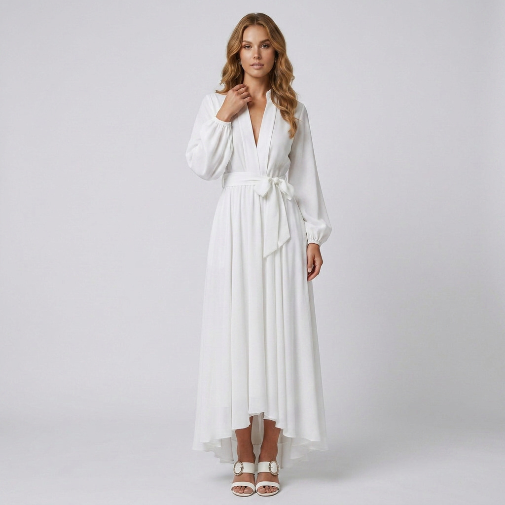 Elegant Pleated Maxi Dress with A-Line Silhouette and Flowing Skirt