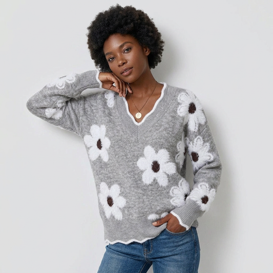Floral Pattern Soft Knit Sweater