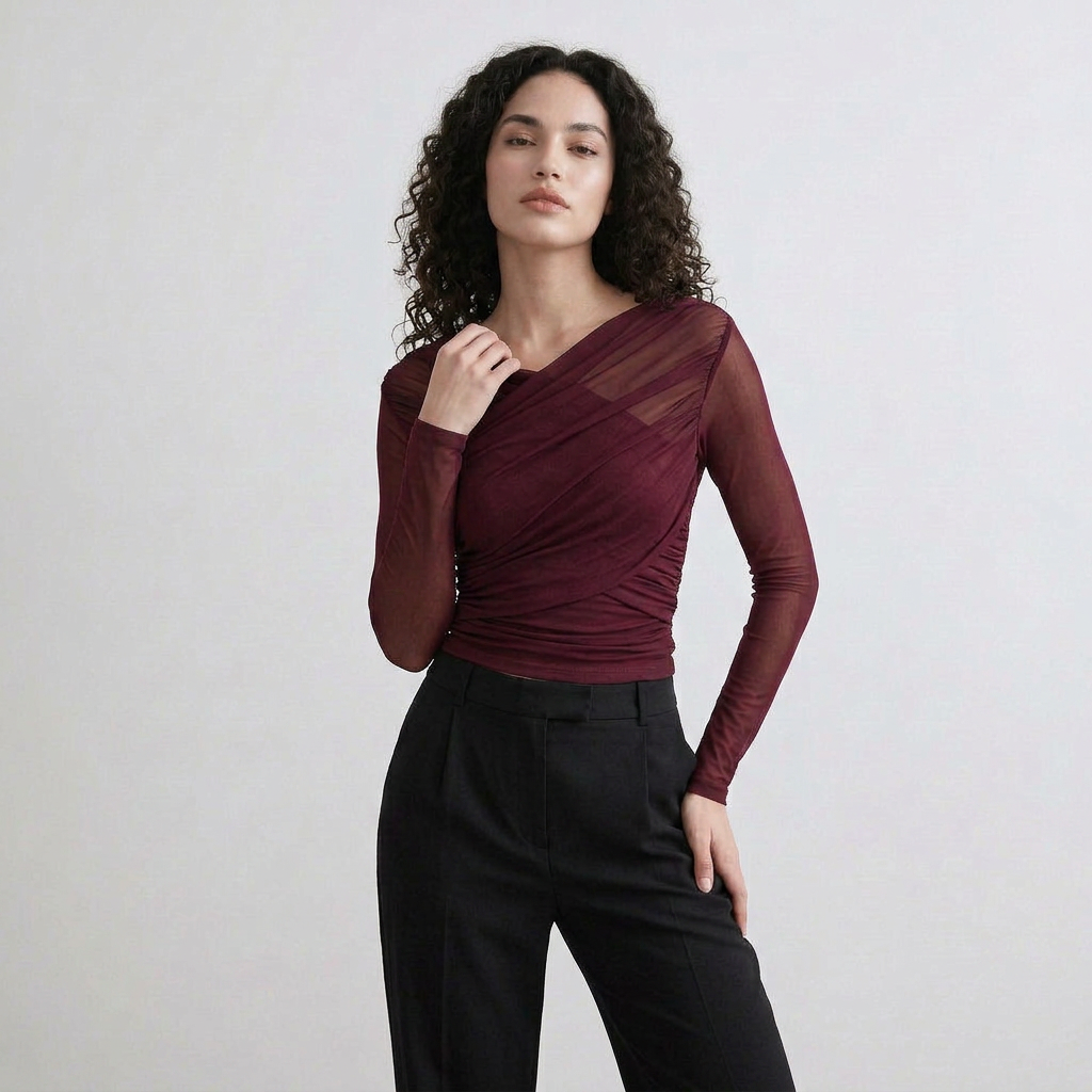 Sheer Mesh Ruched Crop Top