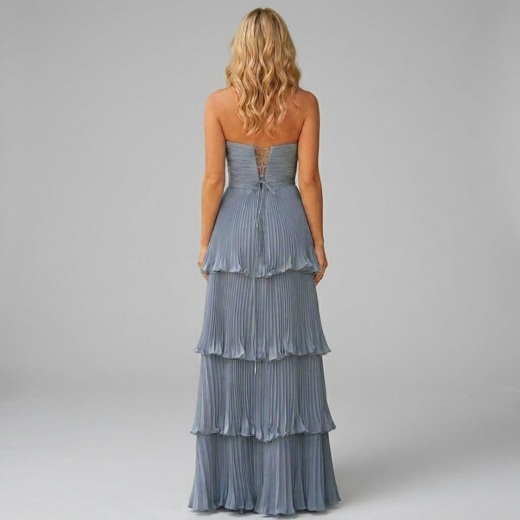 Ruffled A-Line Chiffon Maxi Dress with Camisole Straps