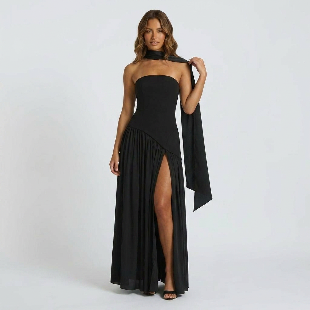 Sleeveless Stretch-Crepe Maxi Dress with Classic Square Neckline
