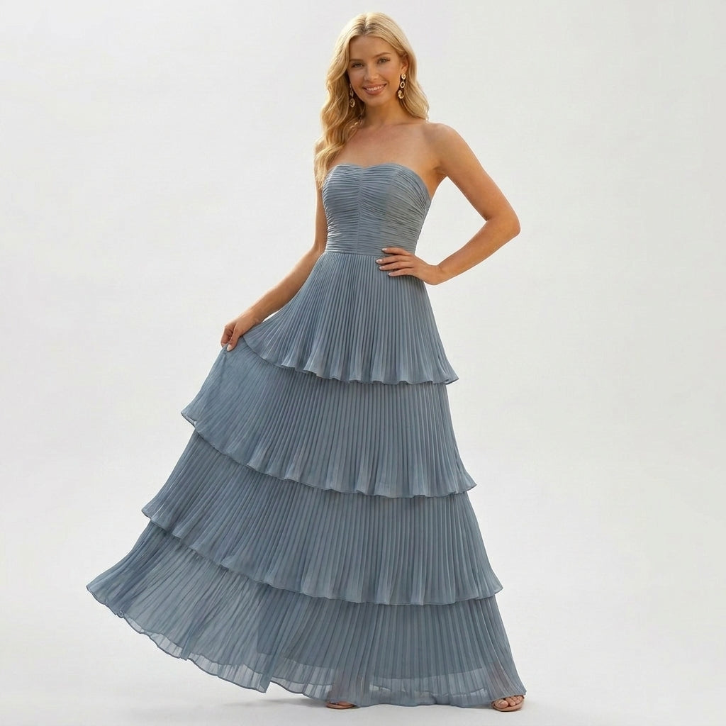 Ruffled A-Line Chiffon Maxi Dress with Camisole Straps