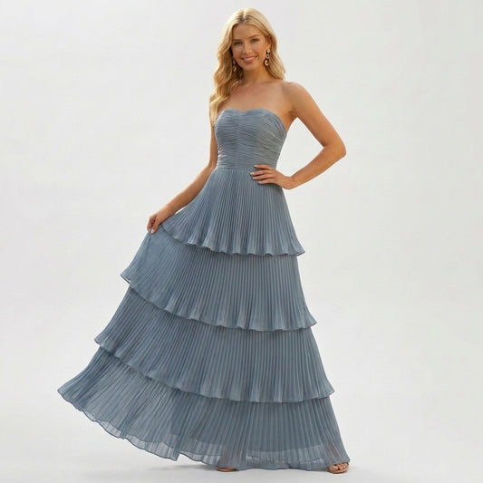 Ruffled A-Line Chiffon Maxi Dress with Camisole Straps