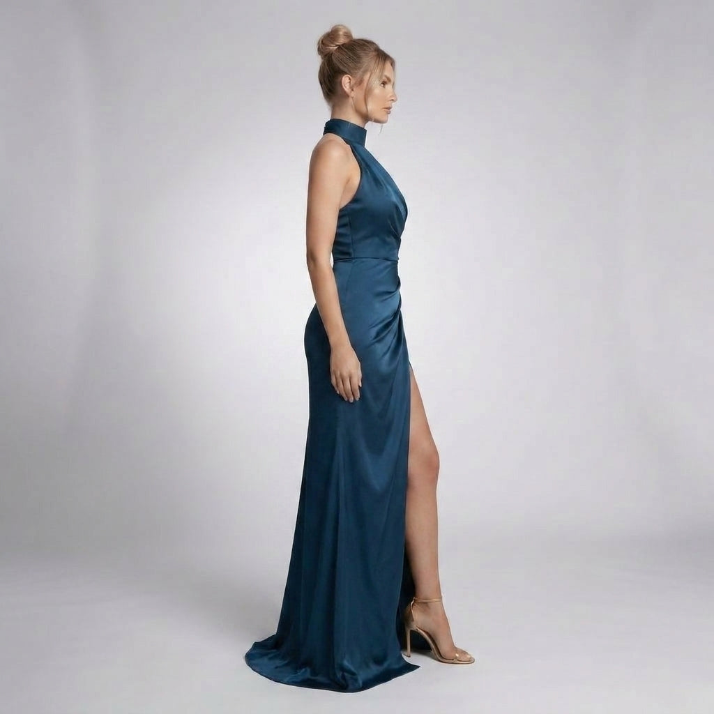 Strapless Satin Maxi Dress with Fluid Column Silhouette