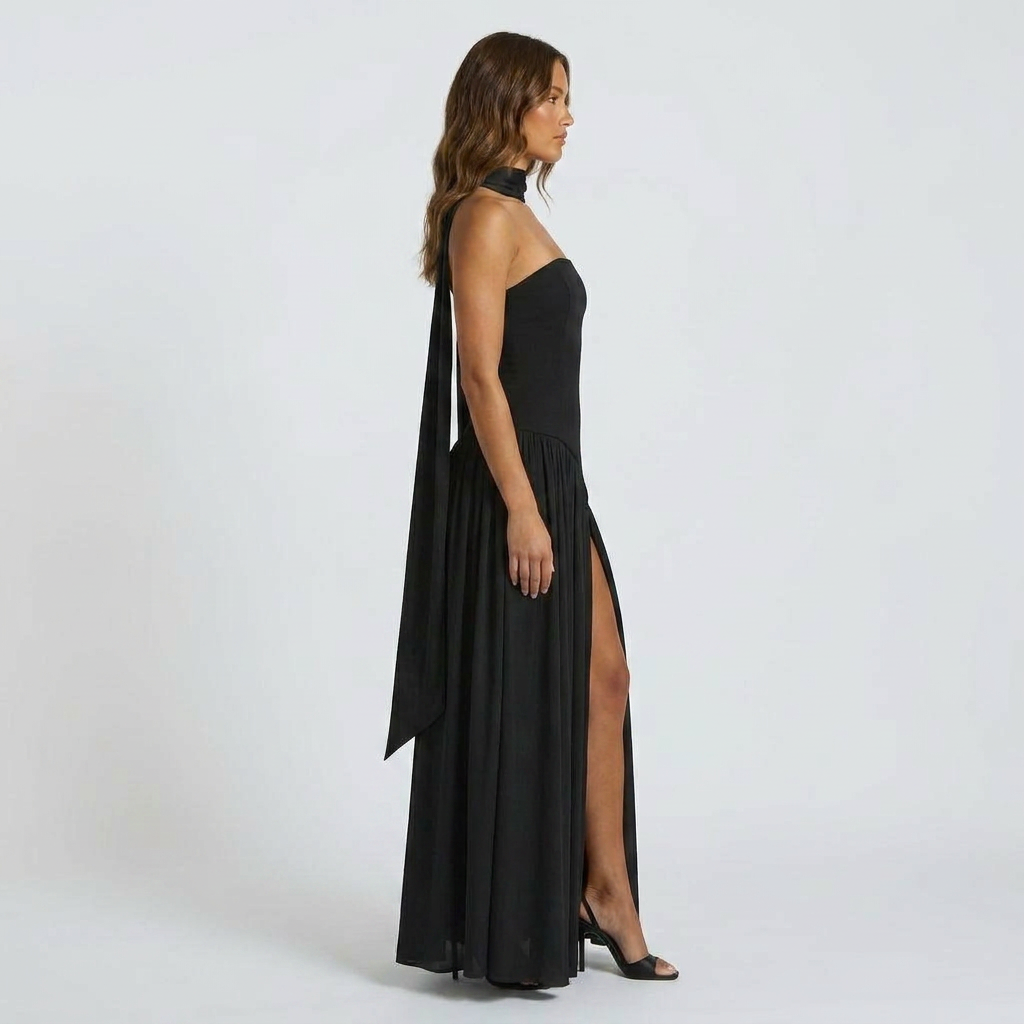 Sleeveless Stretch-Crepe Maxi Dress with Classic Square Neckline