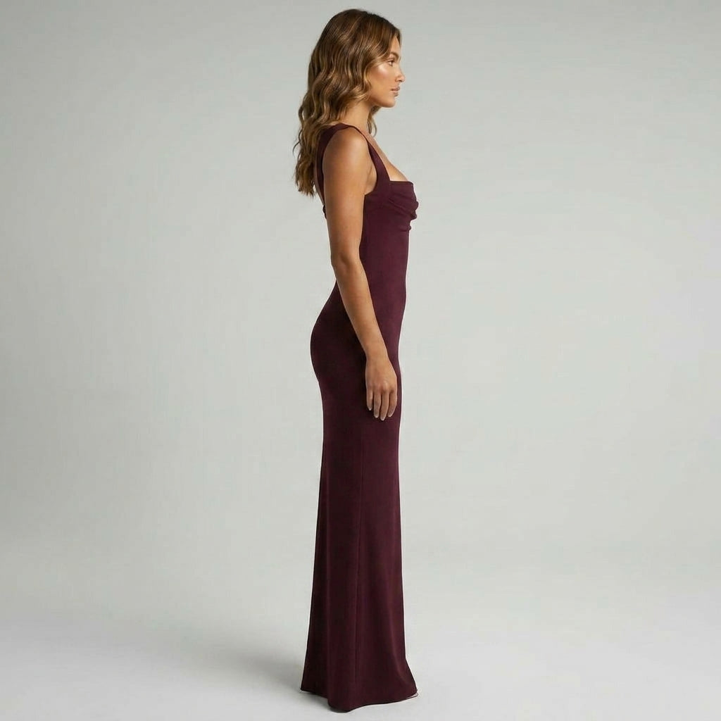 Sleeveless Sculpting Stretch Maxi Dress with Structured Square Neckline
