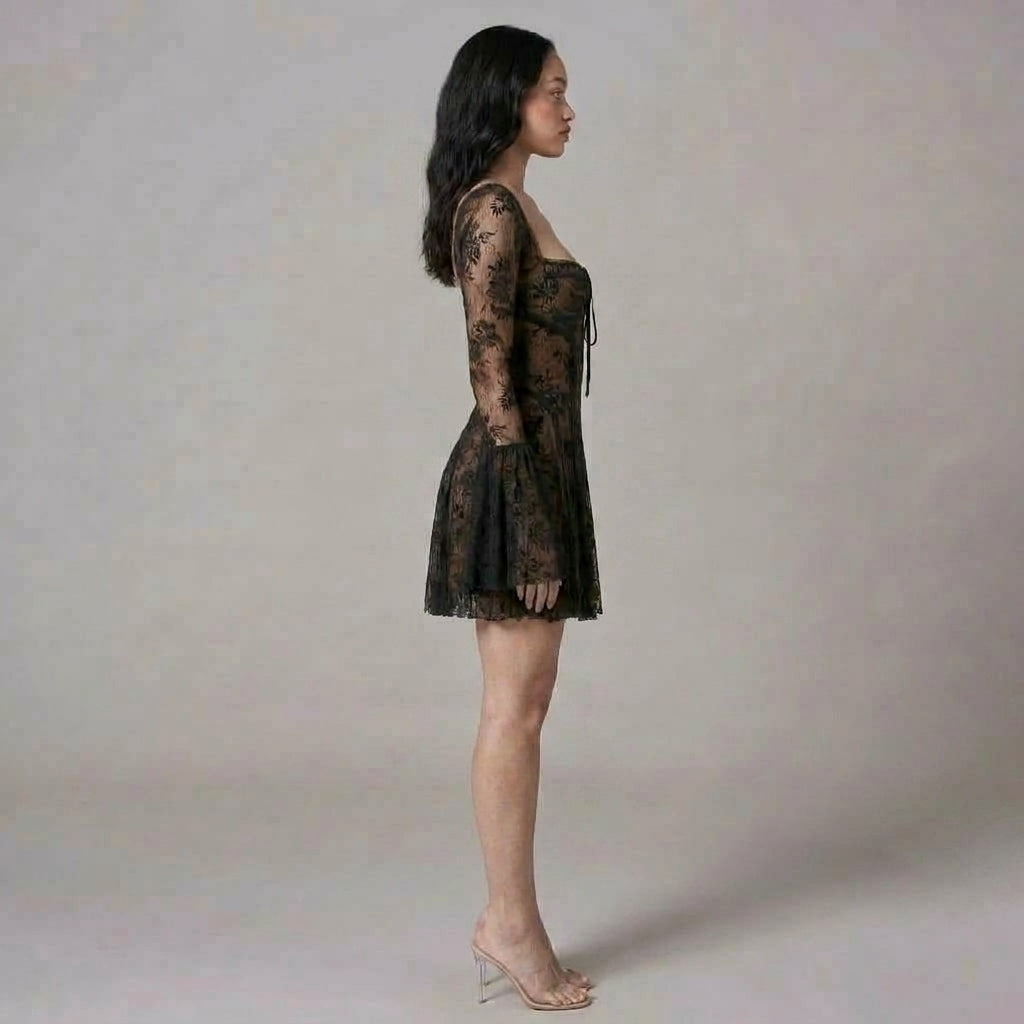 Long-Sleeve Open-Back Knit Mini Dress