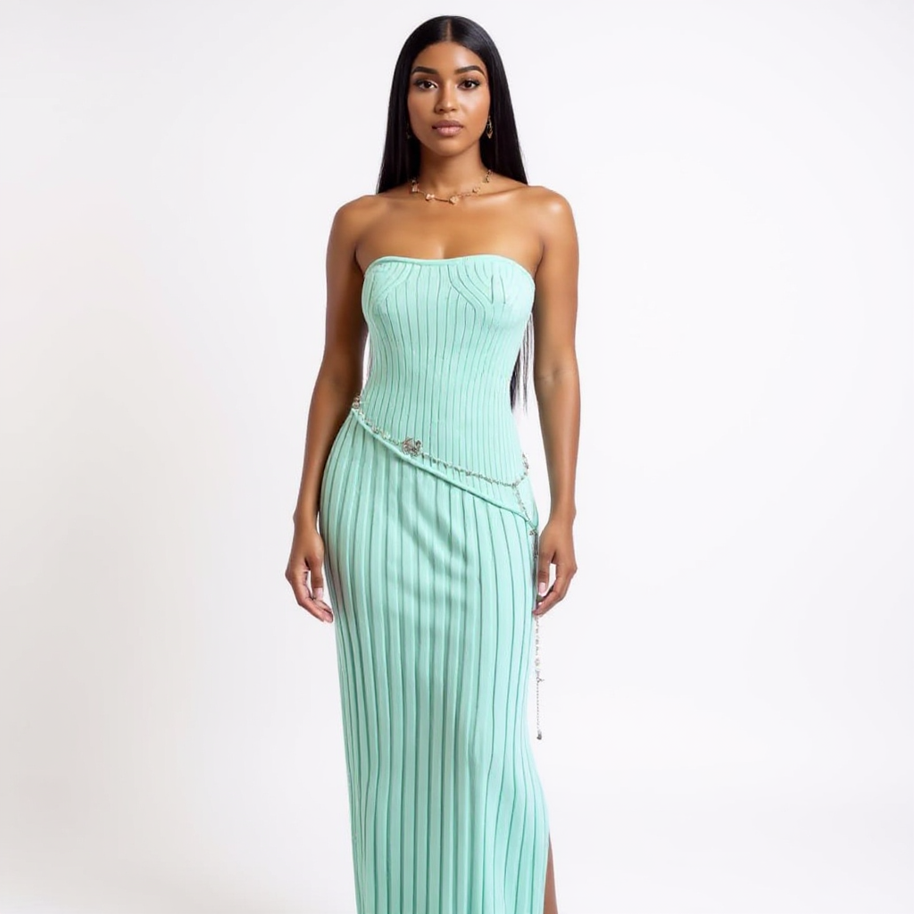 Strapless Side Slit Knit Maxi Summer Maxi Dress