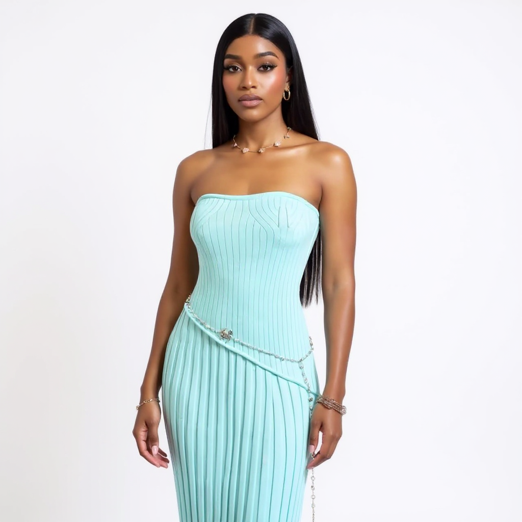 Strapless Side Slit Knit Maxi Summer Maxi Dress