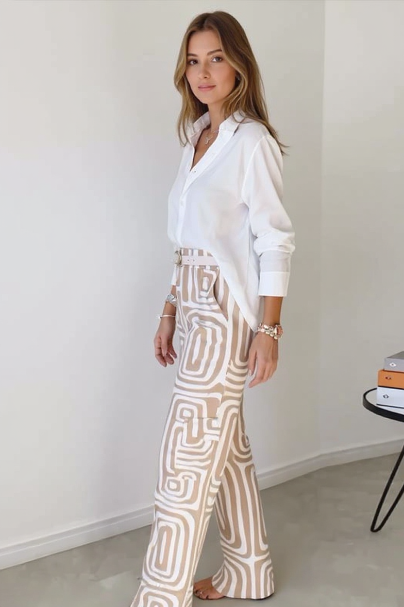 Lucia Tie-Front Short Sleeve Crop Top and High-Waisted Wide-Leg Pants Set