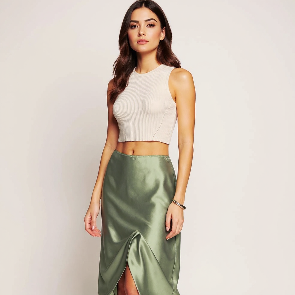 Fiona Women High-Waisted Openwork Knit Midi Skirt