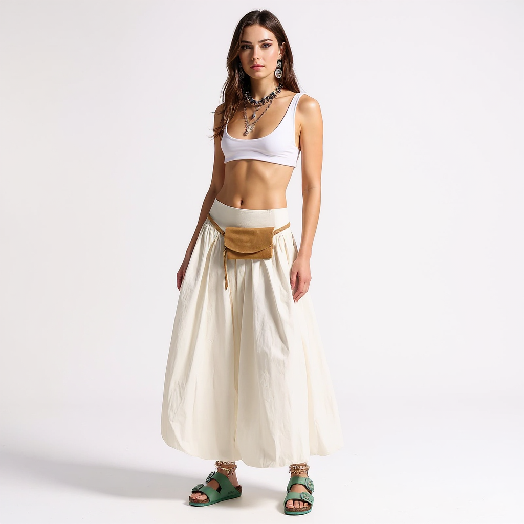 Fiona Women High-Waisted Satin Midi Skirt