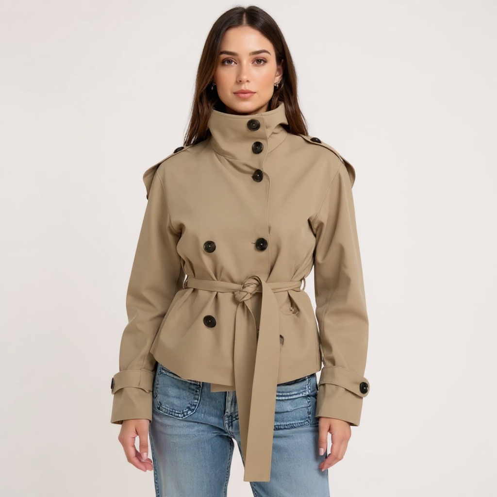 Ursula Women Double-Breasted Cropped Trench Jacket