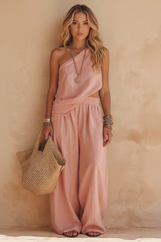 Adriana Ruched Tie-Front Crop Top and High-Waisted Maxi Skirt