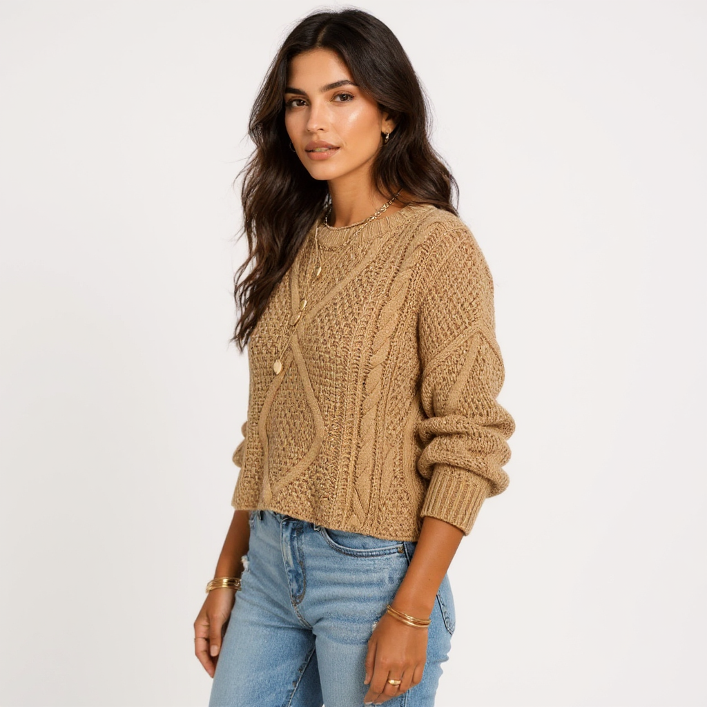 Yara Women Long Sleeve Round Neck Chunky Knit Sweater