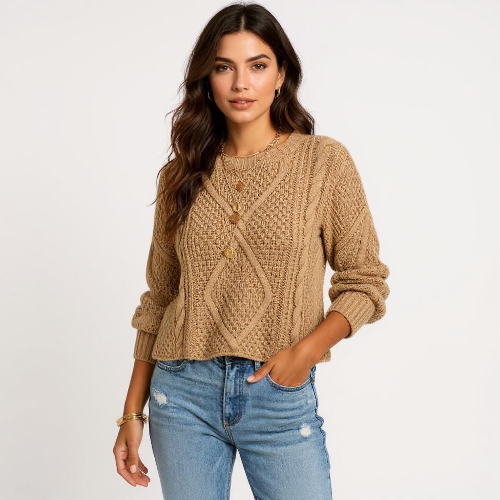 Yara Women Long Sleeve Round Neck Chunky Knit Sweater
