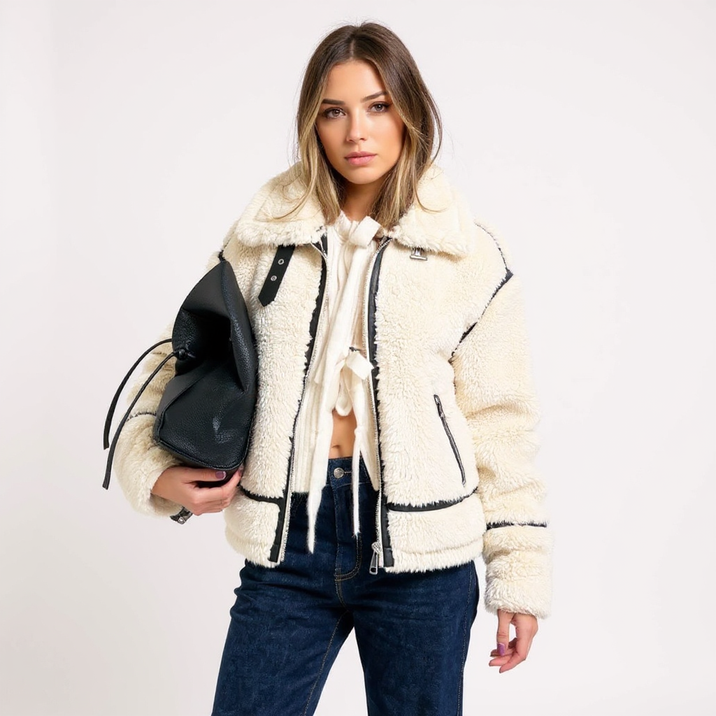 Sofia Women Oversized Plush Sherpa Fleece Zip Jacket