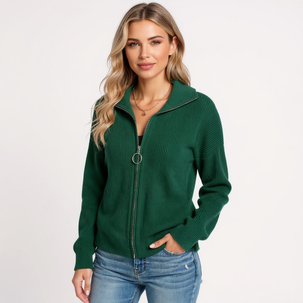 Yara Women Slim Fit Half-Zip Ribbed Knit Sweater
