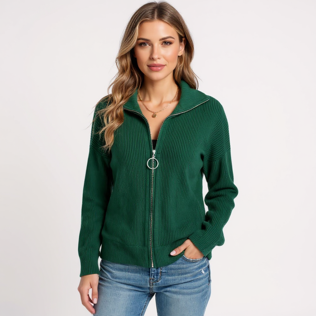 Yara Women Slim Fit Half-Zip Ribbed Knit Sweater