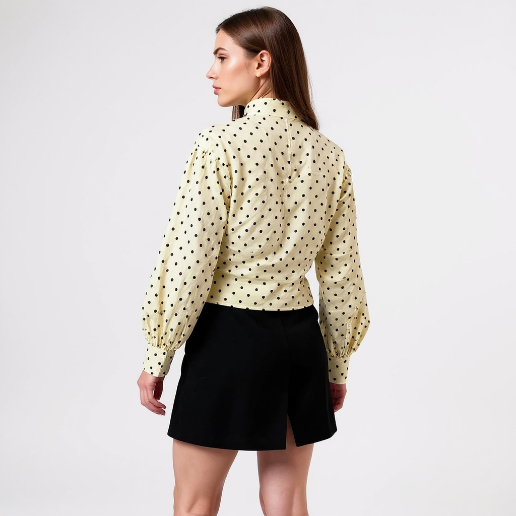 Elena Women High Neck Puff Sleeve Polka Dot Jacket