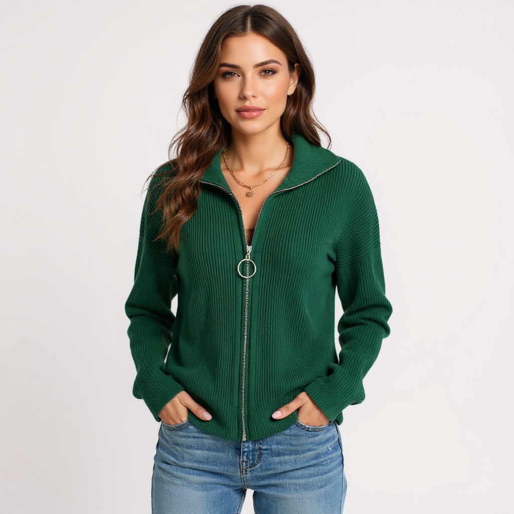 Yara Women Slim Fit Half-Zip Ribbed Knit Sweater