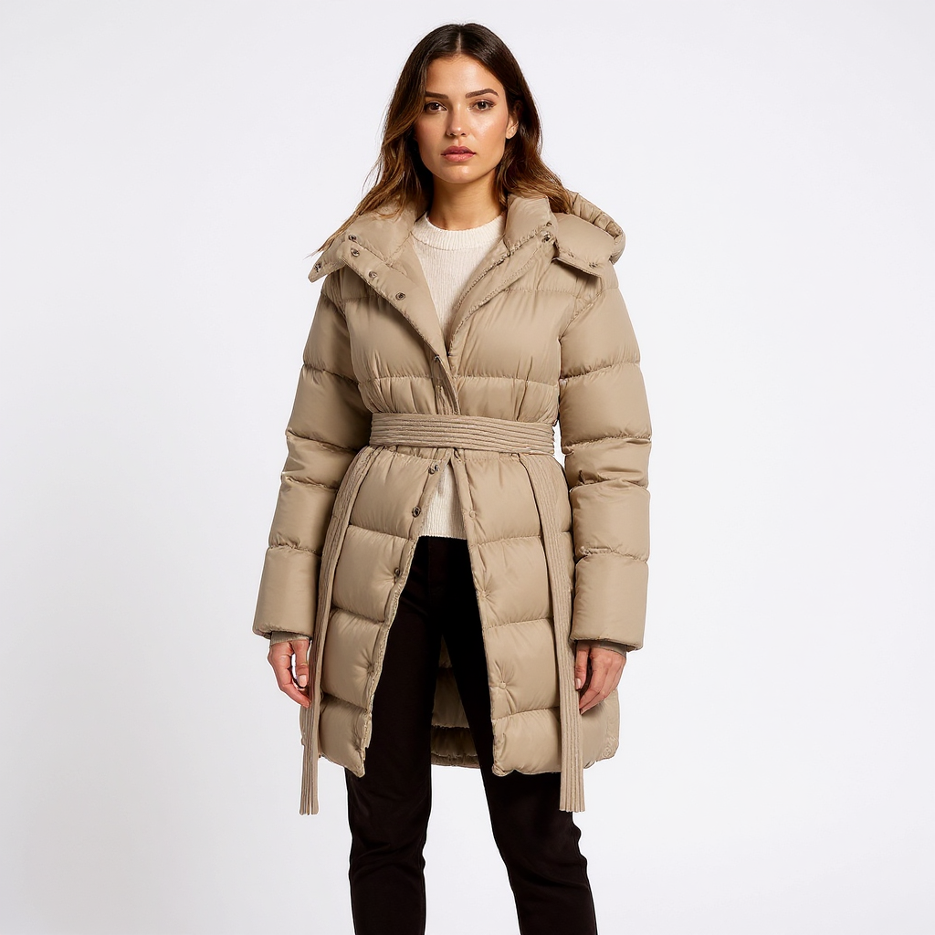 Jade Women Belted Long Hooded Down Coat