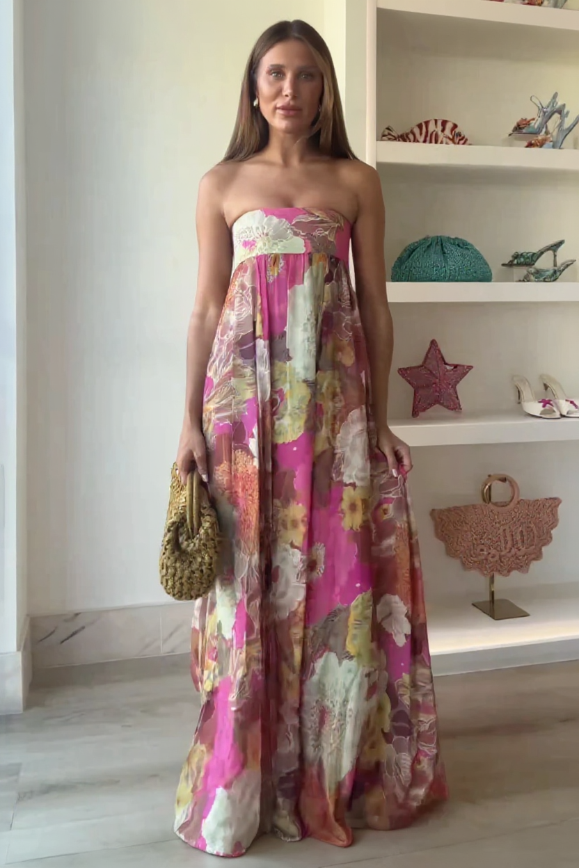 Celeste Sleeveless V-Neck Pleated Satin Maxi Evening Dress
