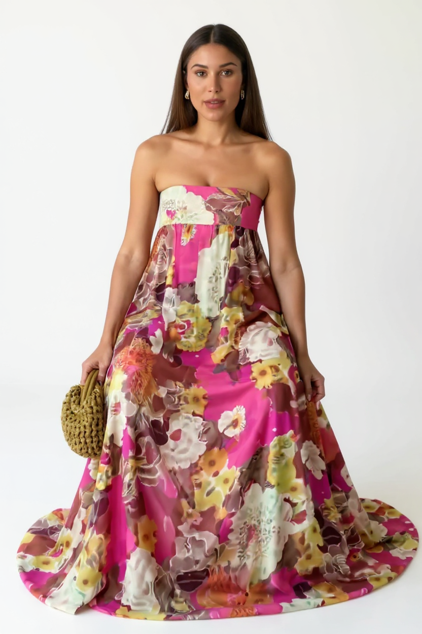 Celeste Sleeveless V-Neck Pleated Satin Maxi Evening Dress